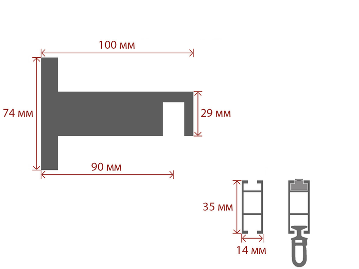 Карниз Quadrum Square line Заглушка 120 см одинарний сталь матова (тримач 9 см) анодоване покриття - зображення 2