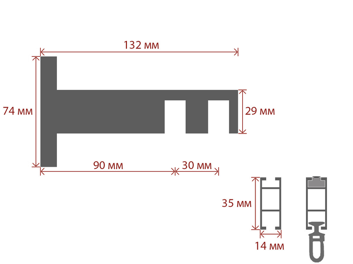 Карниз Quadrum Square line Заглушка 180 см подвійний сталь матова (тримач 9-12 см) анодоване покриття - зображення 2
