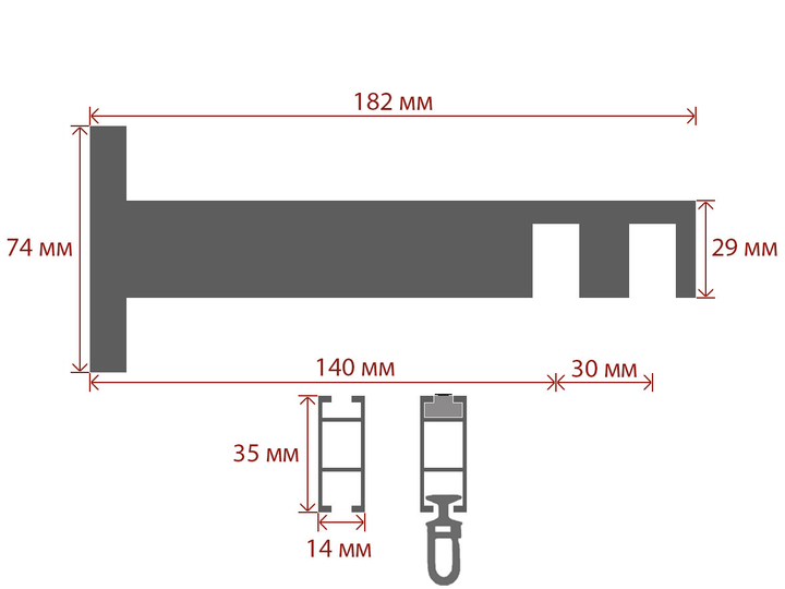 Карниз Quadrum Square line Заглушка 120 см подвійний чорний матовий (тримач 14-17 см) порошкове покриття - зображення 2