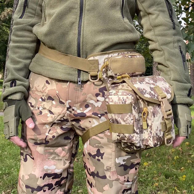 Сумка тактическая на бедро AOKALI Outdoor A90 Camouflage ACU - изображение 2