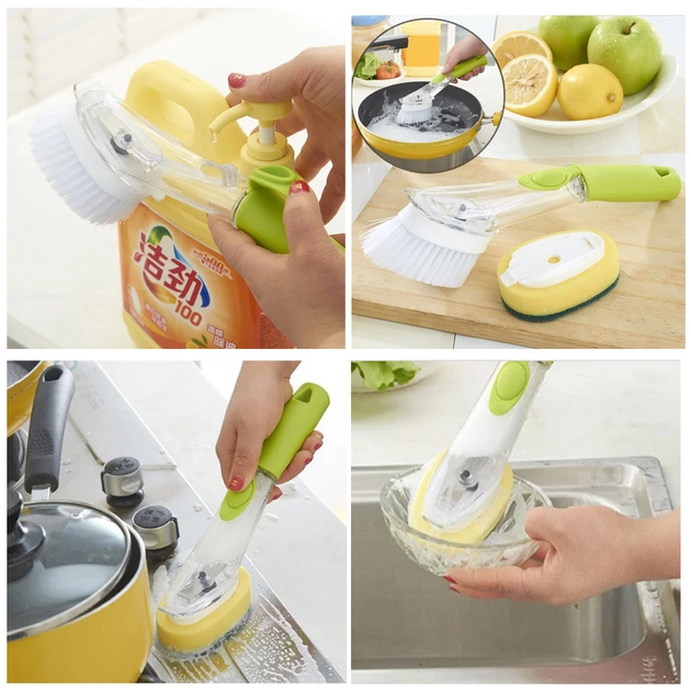 Багатофункціональна щітка з дозатором для миття посуду DMZ-8890 Automatic Cleaning Brush 4 насадки - зображення 4
