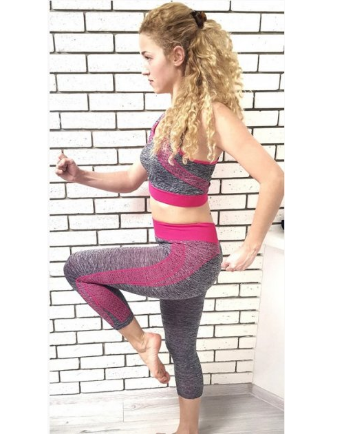 Костюм для Йоги Фитнеса и Бега Yoga Sets Топ и Лосины pink One Size - изображение 5