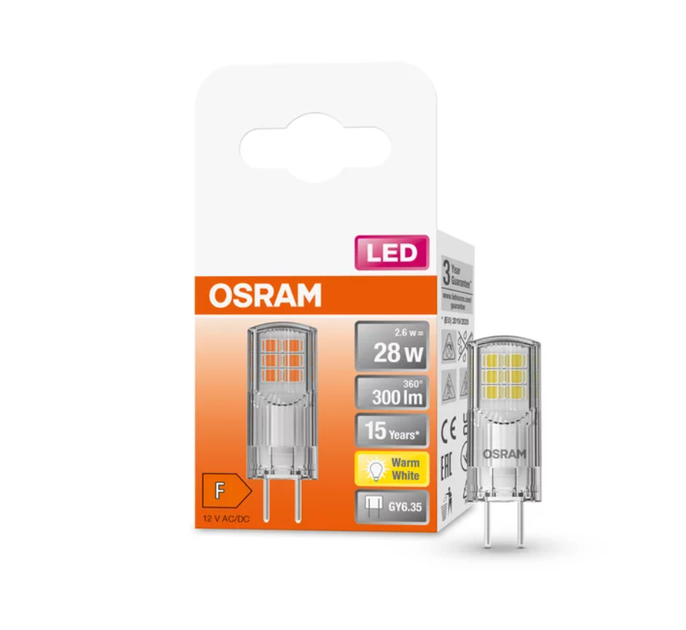 Лампа світлодіодна 2.6W 12V 300lm 2700K GY6.35 DIM 14х40mm капсула [4058075432123] OSRAM LED PIN 12 V - зображення 2