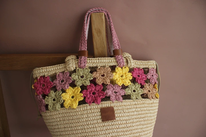 Жіноча літня сумка ZHDANOVA BAGS&HOME Флоренція плетена із рафії з квітковим візерунком - зображення 4