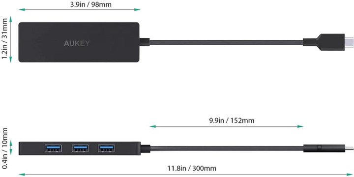 Hub USB Aukey USB 3.2 Gen 2 (3.1 Gen 2) Type-C Czarny (CB-C64) - obraz 2