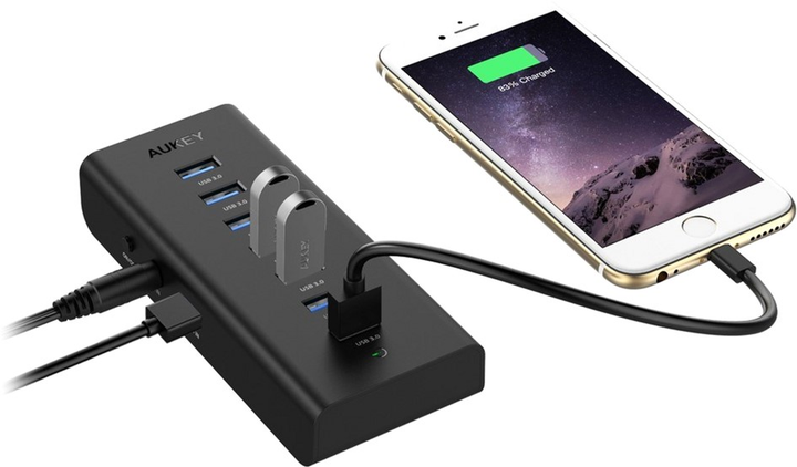 Hub USB Aukey 7x USB-A 3.0 Czarny (CB-H3) - obraz 3