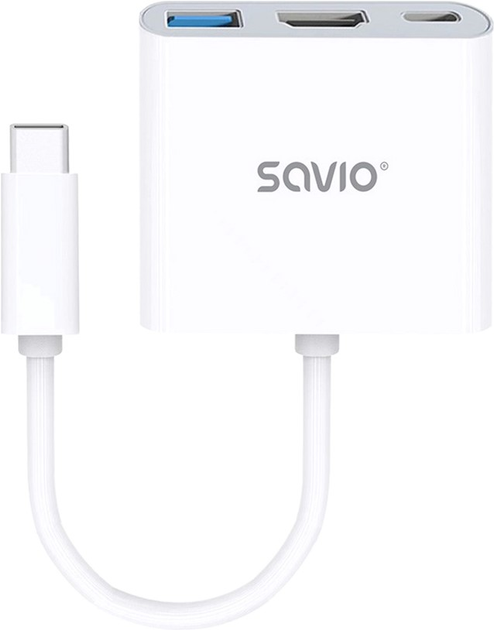 Hub USB Savio USB Type-C - HDMI, USB 3.0, PD, USB Type-C Biały (AK-48) - obraz 2