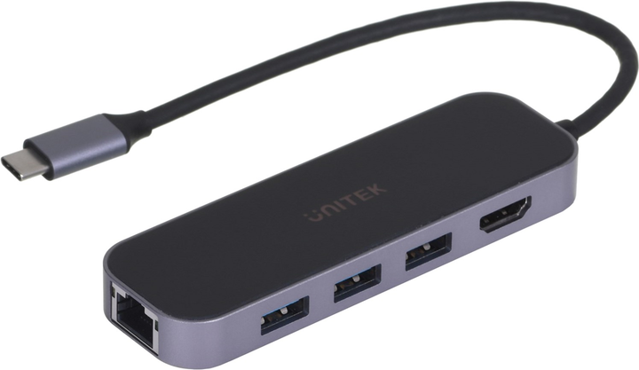 USB-хаб Unitek uHUB H6 Gloss 6-in-1 USB-C Ethernet Hub With HDMI and 100W Power Delivery (D1084A) - зображення 1