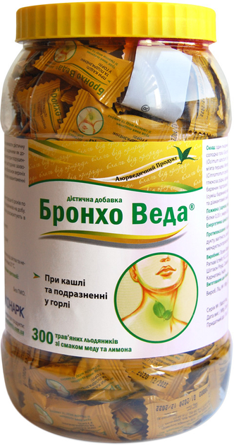 Травяные леденцы Бронхо Веда для облегчения кашля со вкусом меда и лимона №300 (8906081304230) - изображение 1