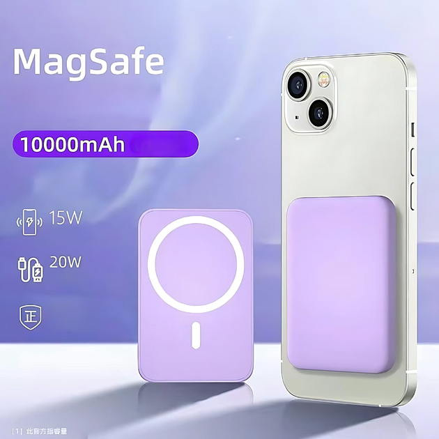 Повербанк портативный беспроводной с магнитной зарядкой, Remax RPP-65, Power Bank MagSafe, 10000mAh, (purple) - изображение 2