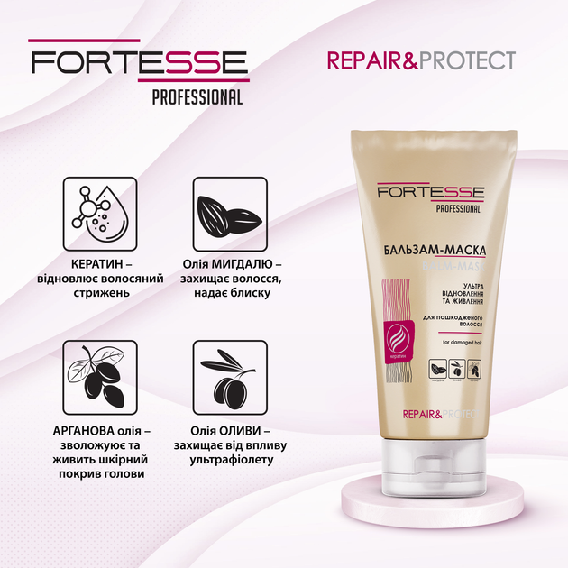 Відновлювальна бальзам-маска Fortesse Pro Repair & Protect для сухого, пошкодженого волосся, яке потребує живлення 200 мл (4823115501509) - Фото 3 Відновлювальна бальзам-маска Fortesse Pro Repair & Protect для сухого, пошкодженого волосся, яке потребує живлення 200 мл (4823115501509) - зображення 3