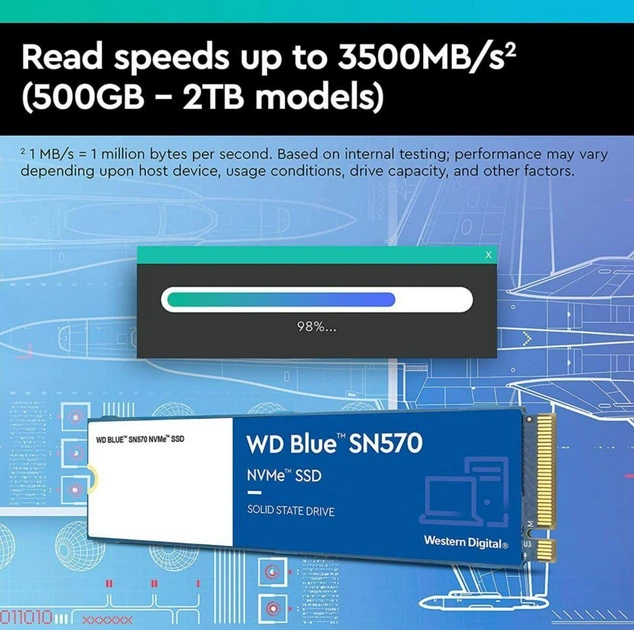 SSD накопитель WD Blue SN570 2TB (WDS200T3B0C), up to 3500 МБ/с