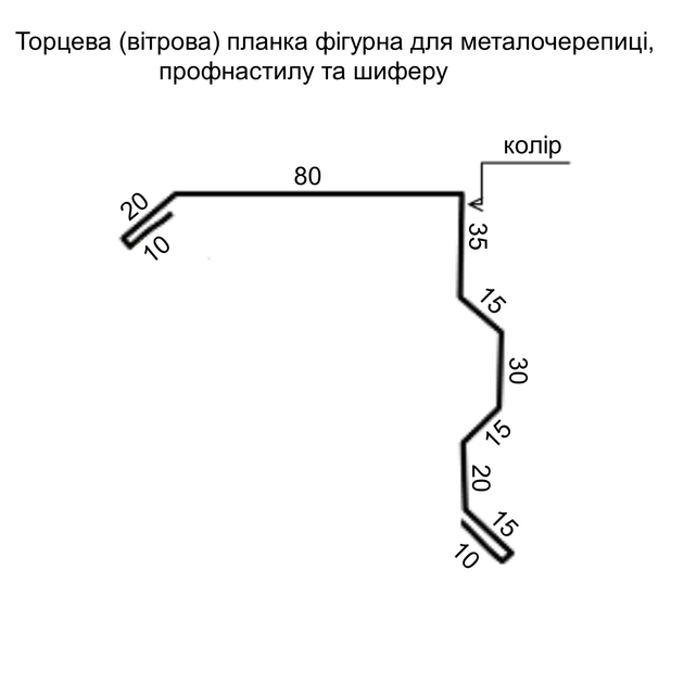 Торцевая (ветровая) планка фигурная для металлочерепицы, профнастила и ...