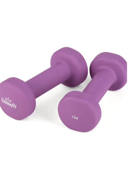 Набор гантелей неопреновых Queenfit 2х1 кг (2 кг) фиолетовый. Круглые, для фитнеса, аэробики, дома - изображение 6