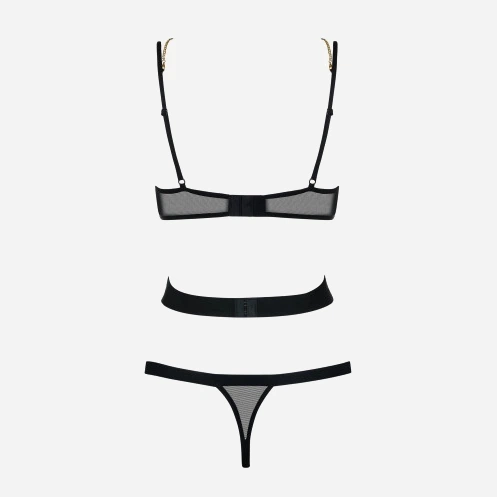 Komplet erotyczny (biustonosz + stringi) Obsessive Bondy S/M Black (5901688209288) - obraz 6