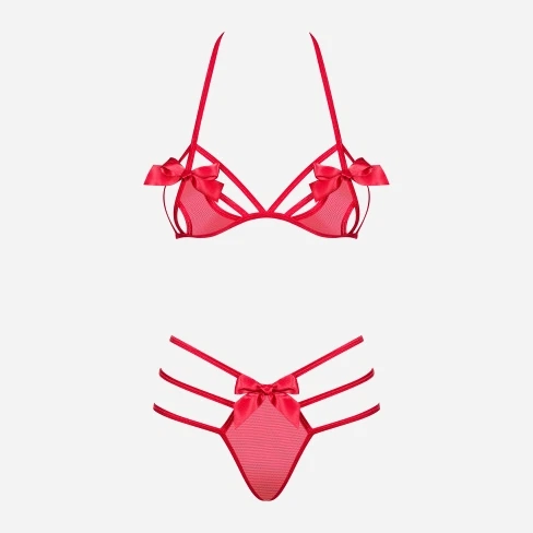 Komplet erotyczny (biustonosz + stringi) Obsessive Giftella S/M Red (5901688225622) - obraz 5