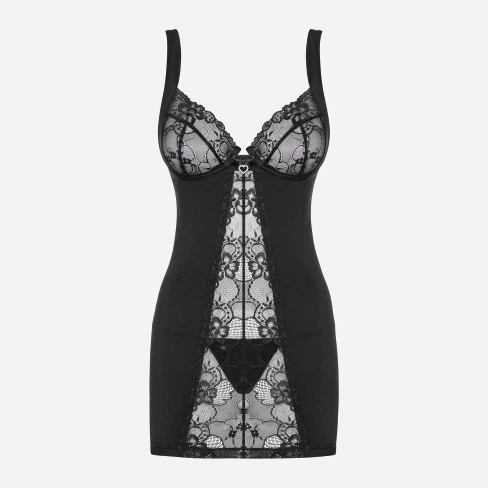 Komplet erotyczny (halka + stringi) Obsessive Heartina S/M Black (5901688222959) - obraz 4