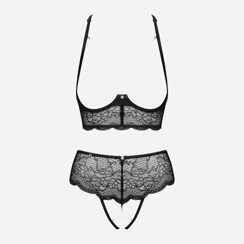 Komplet erotyczny (biustonosz + figi brazylijskie) Obsessive Pearlove XS/S Black (5901688238561) - obraz 5