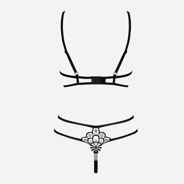 Komplet erotyczny (biustonosz + stringi) Obsessive Badossa S/M Black (5901688235157) - obraz 6