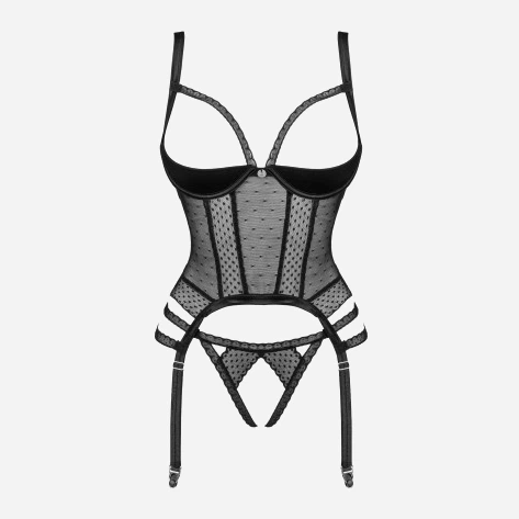 Komplet erotyczny (biustonosz + stringi) Obsessive Lanelia XS/S Black (5901688239216) - obraz 3
