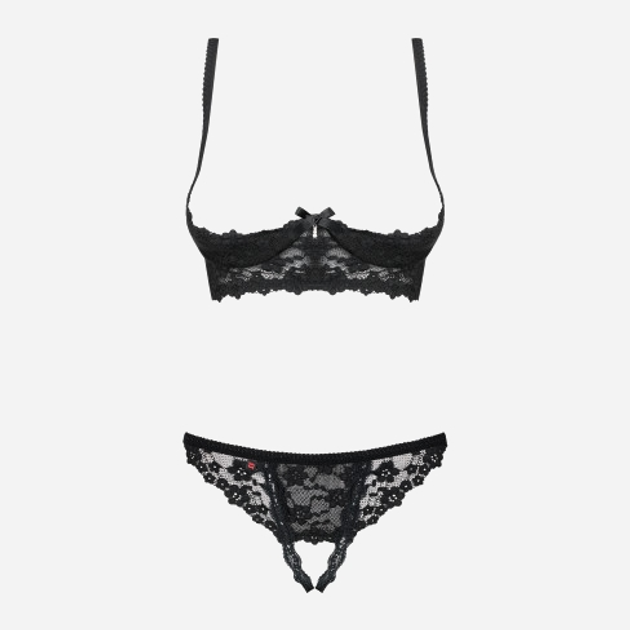 Komplet erotyczny (biustonosz + stringi) Obsessive Letica L/XL Black (5901688223925) - obraz 5