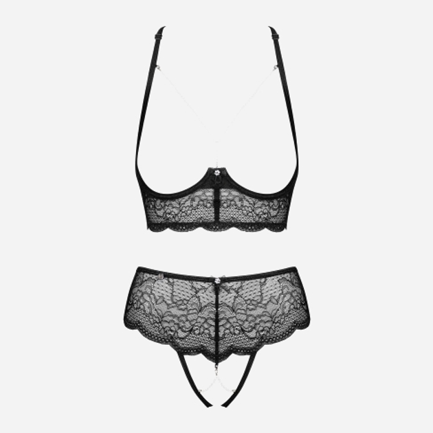 Komplet erotyczny (biustonosz + figi brazylijskie) Obsessive Pearlove XS/S Black (5901688238561) - obraz 5
