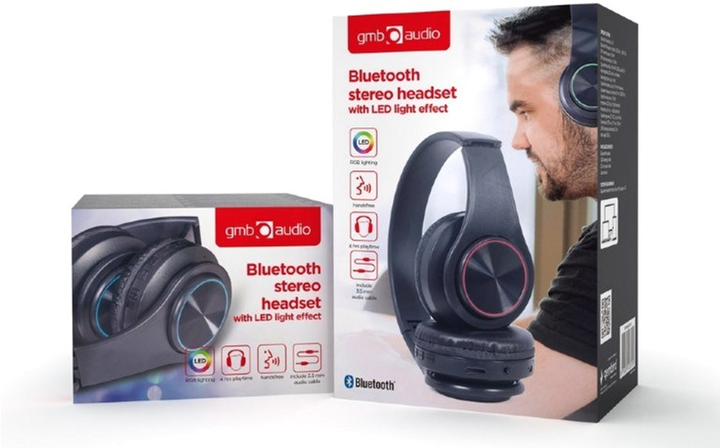 Słuchawki Gembird Opaska na głowę Music/Everyday Micro-USB Bluetooth Czarny (BHP-LED-01) - obraz 7