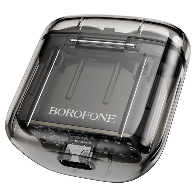 Бездротові навушники Borofone BW23 Crystal bean (TWS, Bluetooth 5.3, LED індикатор, зарядний чохол, прозорий корпус) - Чорний - зображення 4