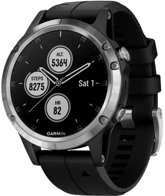 Zegarek sportowy Garmin Fenix 5 Plus Srebrny z czarnym paskiem (010-01988-11) - obraz 1