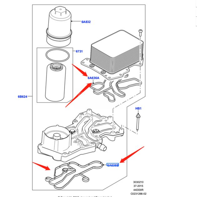 Комплект прокладок теплообмінника Range Rover L322/L405/L494 4.4 TDV8 і 3.0 TDV6 LR022895 - зображення 4