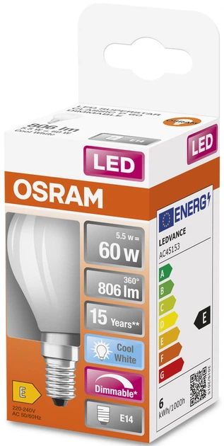 Светодиодная лампа OSRAM Filament P60 DIM 5,5W 806Lm 4000K E14 (4058075434684) - изображение 4