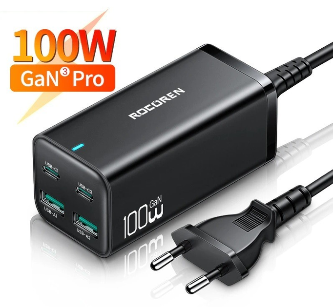 Зарядное устройство Rocoren GaN 100W (2xUSB, 2xType-C) Quick charge для ...