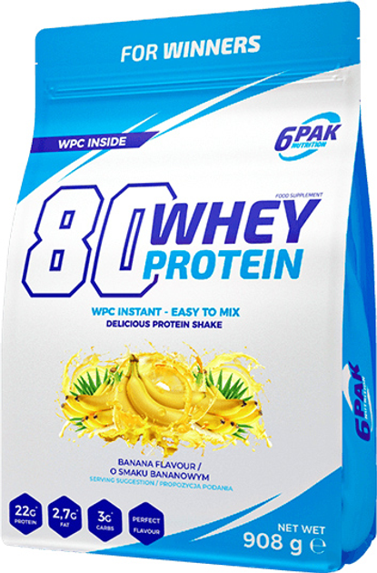 Białko 6PAK 80 Whey Protein 908 g Banana (5902811811392) - obraz 1