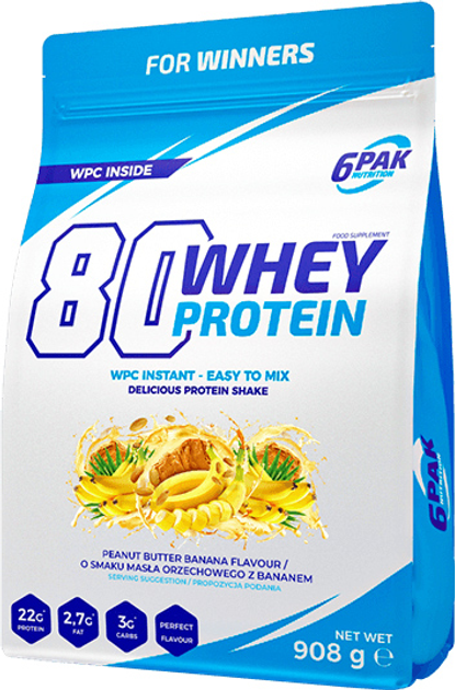 Протеїн 6PAK 80 Whey Protein 908 г Банан з арахісовим маслом (5902811811361) - зображення 1