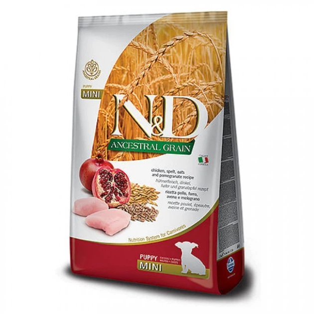 Farmina N&D Low Grain Chicken & Pomegranate Puppy Mini – Низькозерновий сухий корм з куркою і гранатом для цуценят дрібних порід 800 г (8010276021915) - Фото 1 Farmina N&D Low Grain Chicken & Pomegranate Puppy Mini – Низькозерновий сухий корм з куркою і гранатом для цуценят дрібних порід 800 г (8010276021915) - зображення 1
