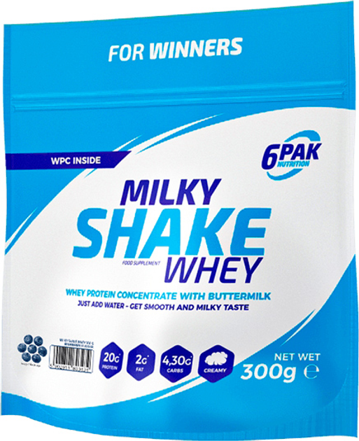 Білкова добавка 6PAK Milky Shake Whey 300 г Чорниця (5902811803434) - зображення 1