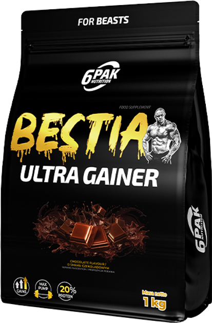 6PAK Bestia Ultra Gainer 1000 g Vanilla Ice Cream (5902114044367) - obraz 1