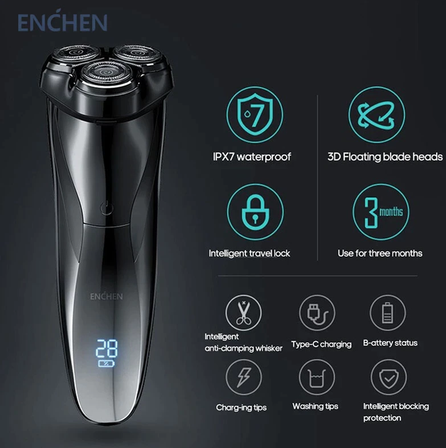Электробритва Enchen BlackStone 3 Pro IPX7 Electric Shaver Black - Фото 3 Электробритва Enchen BlackStone 3 Pro IPX7 Electric Shaver Black - изображение 3
