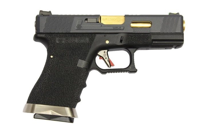 Страйкбольний пістолет WE Glock 19 Custom (Black Slide and Gold Barrel) Black (Страйкбол 6мм) - изображение 2