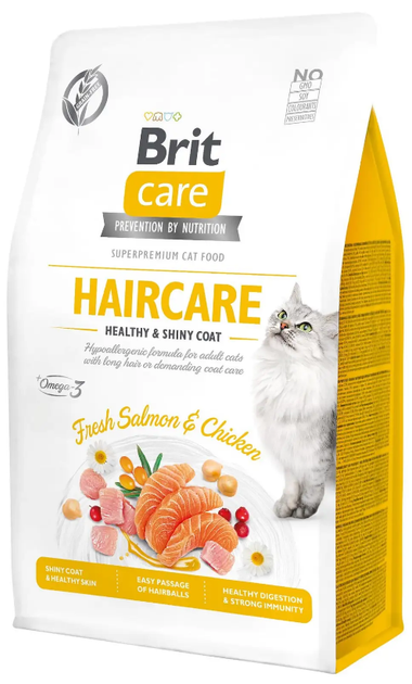 Сухой корм для кошек требующих ухода за кожей и шерстью Brit Care Cat GF Haircare Healthy & Shiny Coat 400 г - Фото 1 Сухой корм для кошек требующих ухода за кожей и шерстью Brit Care Cat GF Haircare Healthy & Shiny Coat 400 г - изображение 1