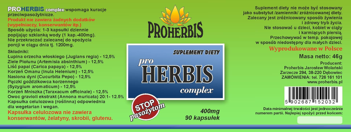 Pro Herbis Complex Proherbis 400 mg 90 K (YUC032) - obraz 2