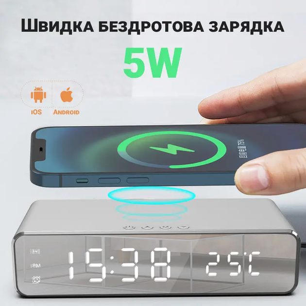Настольные часы BELUCK Clock 2 с беспроводной зарядкой QI, будильником и термометром - изображение 5