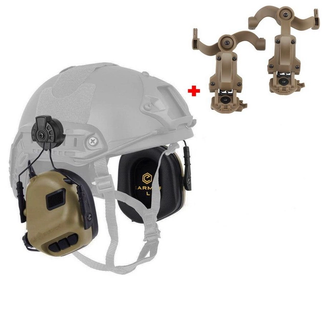 Навушники Активні для стрільби на шолом Earmor M31H Койот Brown + Premium кріплення (12774kr) - зображення 1