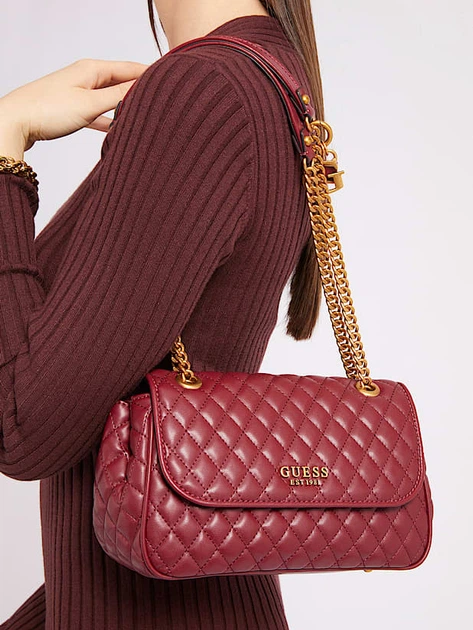 Сумка кросс-боди женская GUESS MAILA CONVERTIBLE XBODY FLAP HWQB8661210-MER Бордовая (800070266642) - изображение 3
