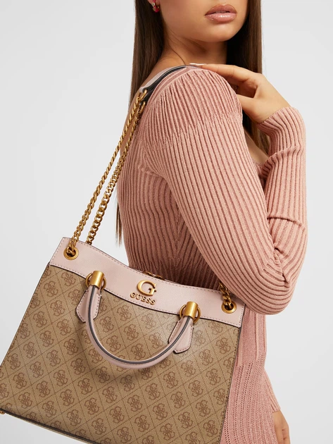 Сумка крос-боді жіноча GUESS NELL LOGO GIRLFRIEND SATCHEL HWSB8735070-LLR Світло-коричнева (800070292894) - зображення 6