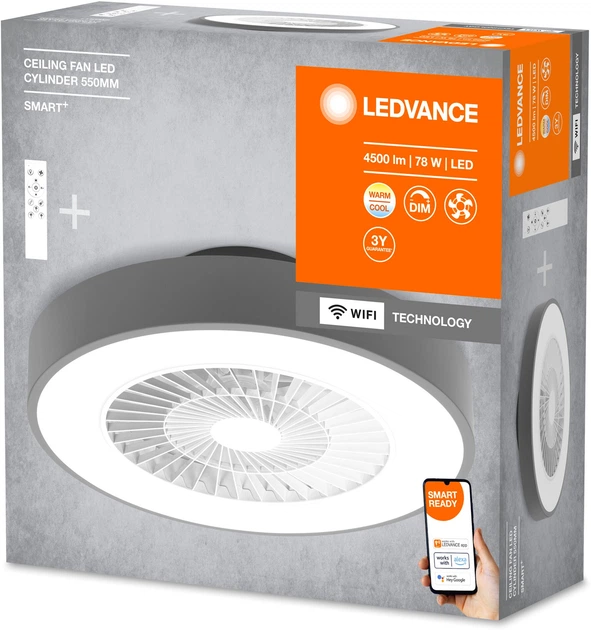 Світильник стельовий с вентилятором LEDVANCE SMART WIFI Ceiling Fan LED Cylinder 55 см 38W 3000-6500К 2500Lm (4058075572577) - зображення 4