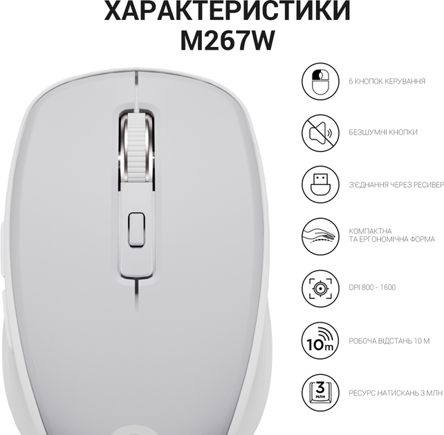 Миша Officepro M267G Silent Click Wireless Gray (M267G) - зображення 15