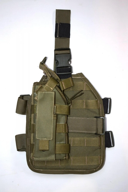 Кобура для пістолета універсальна з підсумком для магазину, з платформою на стегно, система Molle, Олива (комплект) - зображення 1