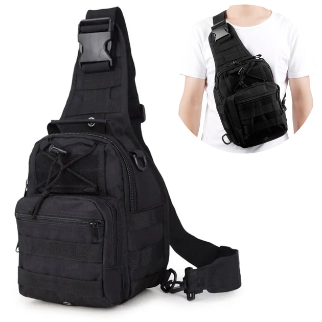 Тактический армейский рюкзак 6л, (28х18х13 см) Oxford 600D, B14, Черный - изображение 1
