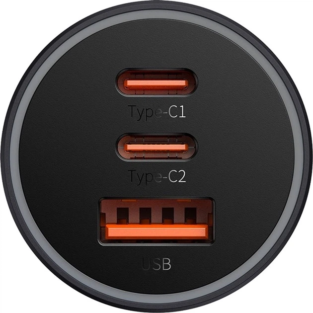Ładowarka samochodowa Baseus Golden Contactor Pro Triple Fast Charger Car Charger 65 W U+C+C Dark Gray (CGJP010013) - Zdjęcie 2 Ładowarka samochodowa Baseus Golden Contactor Pro Triple Fast Charger Car Charger 65 W U+C+C Dark Gray (CGJP010013) - obraz 2